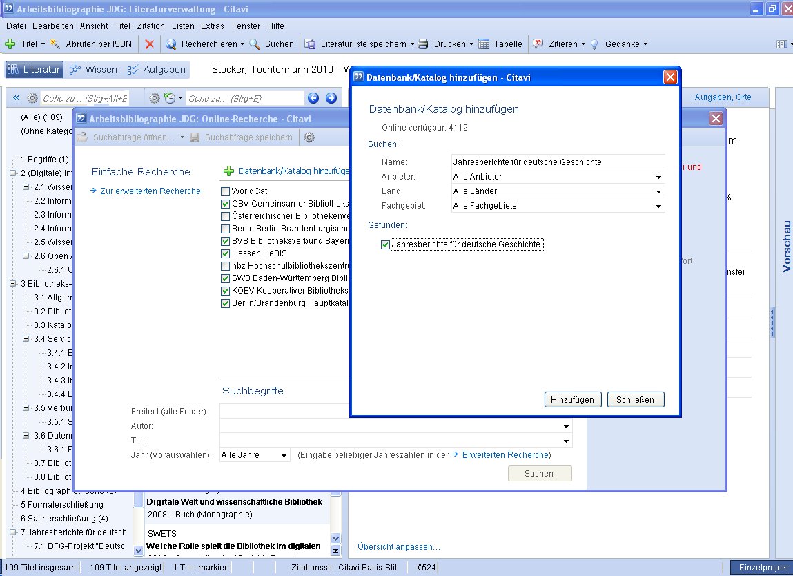 jdg-citavi: datenbankauswahl
